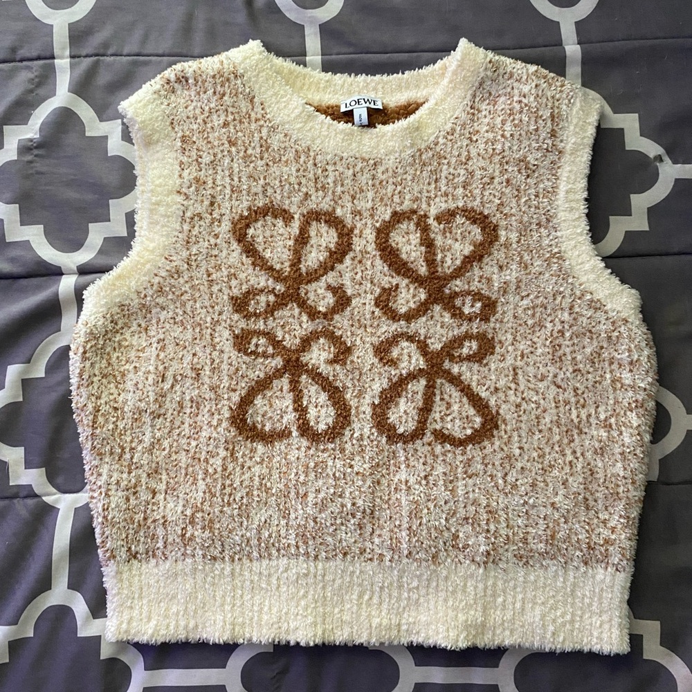 Loewe Cream and Brown Crew Neck Sweater made in Italy